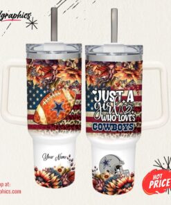 Custom Name Just A Girl Loves CB Fall Flower Sublimation Pattern 40oz Tumbler with Handle and Straw Lid