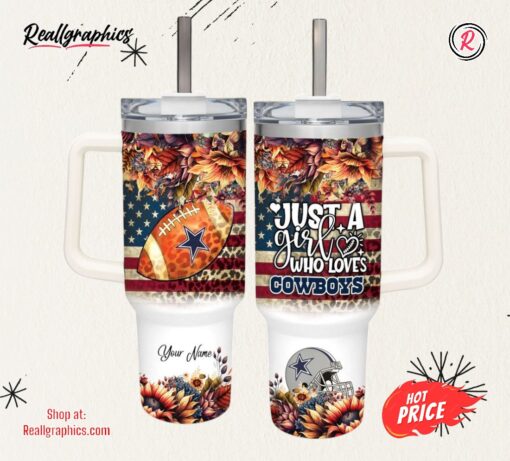 Custom Name Just A Girl Loves CB Fall Flower Sublimation Pattern 40oz Tumbler with Handle and Straw Lid