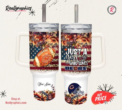 Custom Name Just A Girl Loves CBE Fall Flower Sublimation Pattern 40oz Tumbler with Handle and Straw Lid