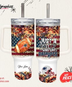 Custom Name Just A Girl Loves NEP Fall Flower Sublimation Pattern 40oz Tumbler with Handle and Straw Lid