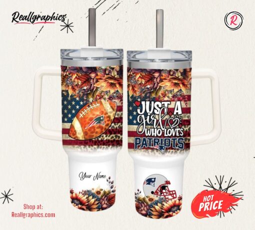 Custom Name Just A Girl Loves NEP Fall Flower Sublimation Pattern 40oz Tumbler with Handle and Straw Lid