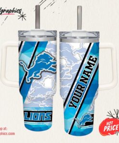 Custom Name Lions Pattern 40oz Stainless Steel Tumbler with Handle and Straw Lid