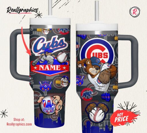 Custom Name MLB Chicago Cubs Bear Tumber 40oz With Handle