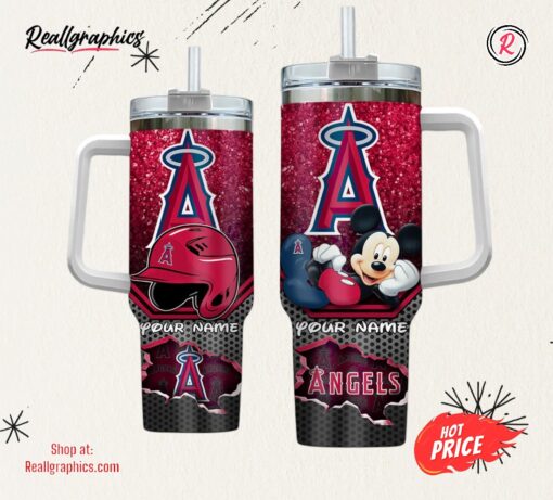 Custom Name MLB Los Angeles Angels Mickey Mouse Tumbler 40oz With Handle