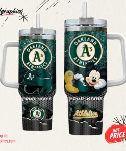 Custom Name MLB Oakland Athletics Mickey Mouse Tumbler 40oz With Handle Custom Name MLB Oakland Athletics Mickey Mouse Tumbler 40oz With Handle