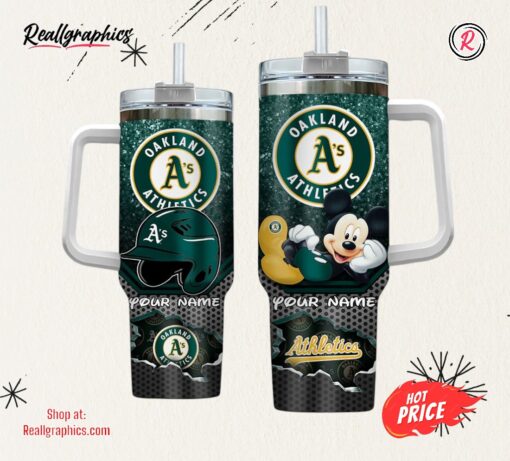 Custom Name MLB Oakland Athletics Mickey Mouse Tumbler 40oz With Handle