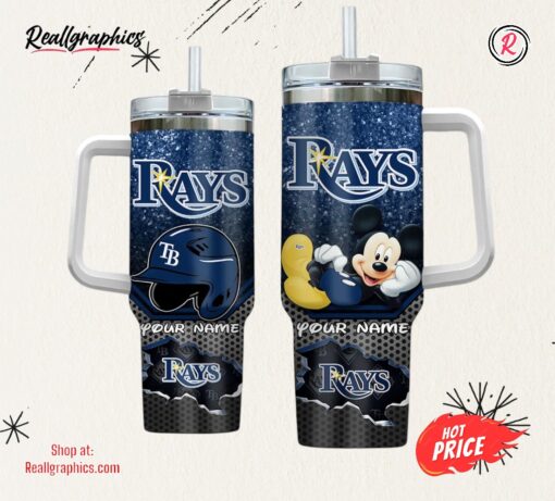 Custom Name MLB Tampa Bay Rays Mickey Mouse Tumbler 40oz With Handle