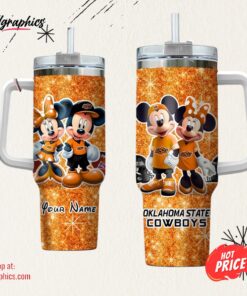 Custom Name NCAA Oklahoma State Cowboys Mickey And Minnie Couple 40oz Stainless Steel Tumbler With Handle Custom Name NCAA Oklahoma State Cowboys Mickey And Minnie Couple 40oz Stainless Steel Tumbler With Handle