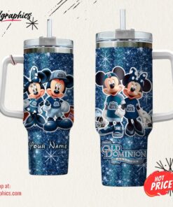 Custom Name NCAA Old Dominion Monarchs Mickey And Minnie Couple 40oz Stainless Steel Tumbler With Handle Custom Name NCAA Old Dominion Monarchs Mickey And Minnie Couple 40oz Stainless Steel Tumbler With Handle