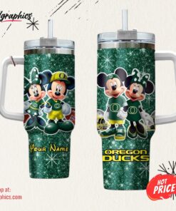 Custom Name NCAA Oregon Ducks Mickey And Minnie Couple 40oz Stainless Steel Tumbler With Handle