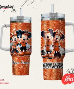 Custom Name NCAA Oregon State Beavers Mickey And Minnie Couple 40oz Stainless Steel Tumbler With Handle