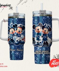 Custom Name NCAA Penn State Nittany Lions Mickey And Minnie Couple 40oz Stainless Steel Tumbler With Handle