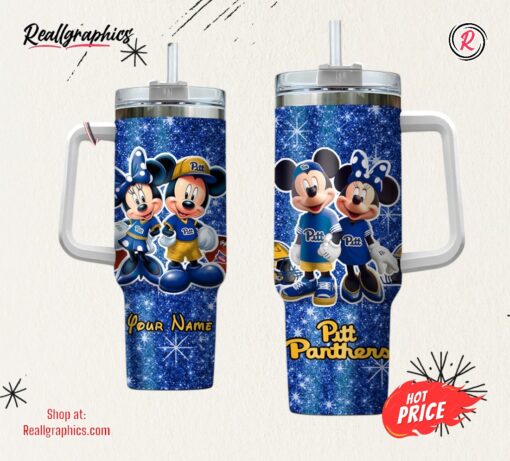 Custom Name NCAA Pittsburgh Panthers Mickey And Minnie Couple 40oz Stainless Steel Tumbler