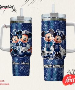 Custom Name NCAA Rice Owls Mickey And Minnie Couple 40oz Stainless Steel Tumbler
