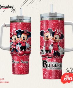Custom Name NCAA Rutgers Scarlet Knights Mickey And Minnie Couple 40oz Stainless Steel Tumbler