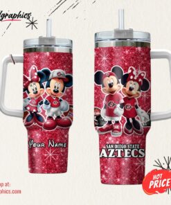 Custom Name NCAA San Diego State Aztecs Mickey And Minnie Couple 40oz Stainless Steel Tumbler
