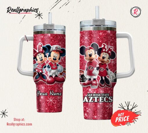 Custom Name NCAA San Diego State Aztecs Mickey And Minnie Couple 40oz Stainless Steel Tumbler