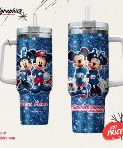 Custom Name NCAA South Alabama Jaguars Mickey And Minnie Couple 40oz Stainless Steel Tumbler