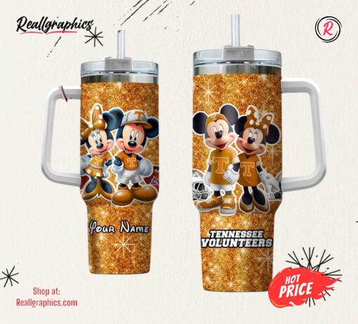Custom Name NCAA Tennessee Volunteers Mickey And Minnie Couple 40oz Stainless Steel Tumbler With Handle