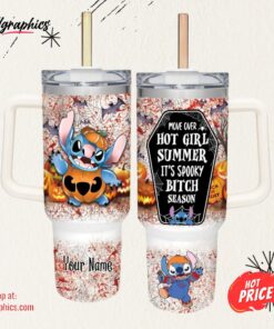 Custom Name Stitch Halloween Costume It’s Spooky Season 40oz Stainless Steel Tumbler and Straw Lid