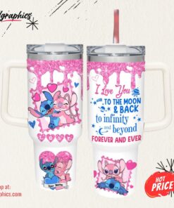 Custom Name Stitch Love You To The Moon &amp Back 40oz Stainless Steel Tumbler with Handle and Straw Lid