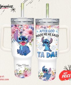 Custom Name Stitch Tada 40oz Stainless Steel Tumbler with Handle and Straw Lid