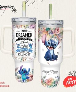 Custom Name Super Sexy Stitch Lady Vintage Flower Pattern 40oz Stainless Steel Tumbler with Handle and Straw Lid