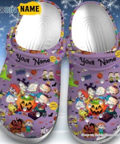 Custom Name Trick Or Treat Happy Halloween Purple Unisex Classic Crocs