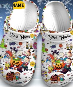 Custom Name Trick Or Treat Happy Halloween White Unisex Classic Crocs