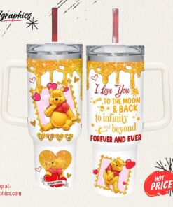 Custom Name Winnie the Pooh Love You To The Moon &amp Back 40oz Stainless Steel Tumbler and Straw Lid
