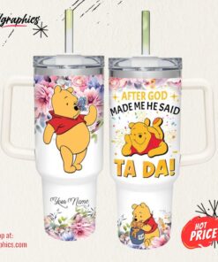 Custom Name Winnie the Pooh Tada 40oz Stainless Steel Tumbler with Handle and Straw Lid