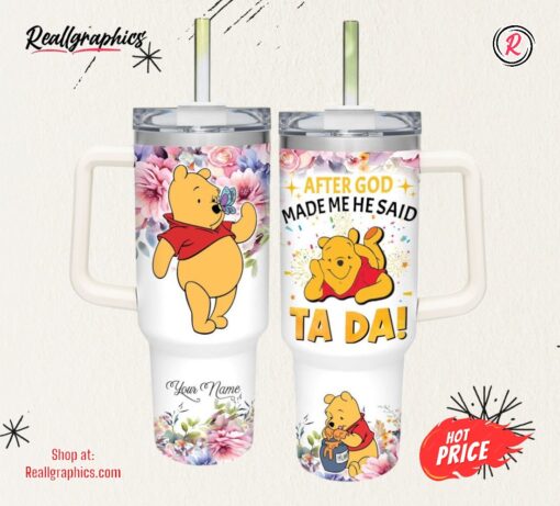 Custom Name Winnie the Pooh Tada 40oz Stainless Steel Tumbler with Handle and Straw Lid
