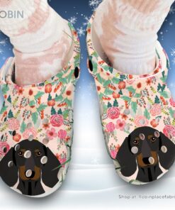 Dachshund with Floral Pattern 3D Printed Crocs Clogs Shoes