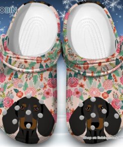 Dachshund with Floral Pattern 3D Printed Crocs Clogs Shoes
