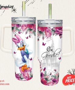 Daisy Duck Flower Pattern 40oz Tumbler with Handle and Straw Lid