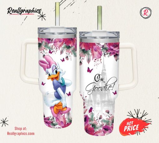 Daisy Duck Flower Pattern 40oz Tumbler with Handle and Straw Lid