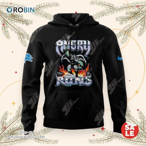 Detroit Lions Angry Runs Hoodie   Black