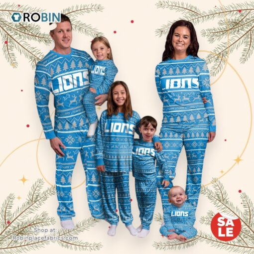 Detroit Lions NFL Patterns Essentials Christmas Holiday Family Matching Pajama Sets