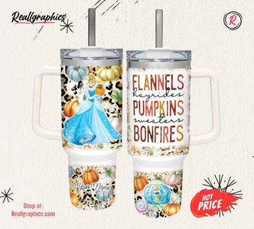 Disney Cinderella Princess Flannels Pumpkins Bonfires Pattern 40oz Stainless Steel Tumbler