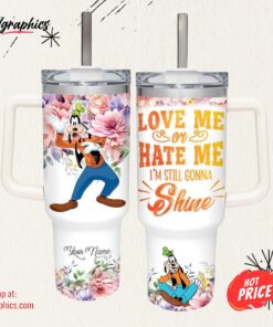 Disney Custom Name Goofy I’m Still Gonna Shine Flower Pattern 40oz Stainless Steel Tumbler
