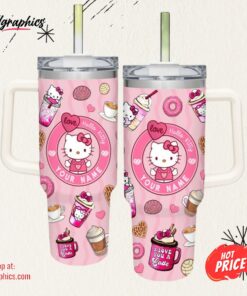 Disney Custom Name Hello Kitty Pink Pattern 40oz Stainless Steel Tumbler