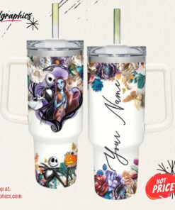 Disney Custom Name Jack Skellington 3d Colorful Flower Sublimation Pattern 40oz Tumbler