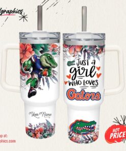 Disney Custom Name Just A Girl Loves Gators Mascot Flower Pattern 40oz Stainless Steel Tumbler