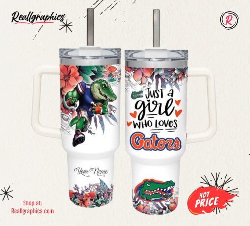 Disney Custom Name Just A Girl Loves Gators Mascot Flower Pattern 40oz Stainless Steel Tumbler