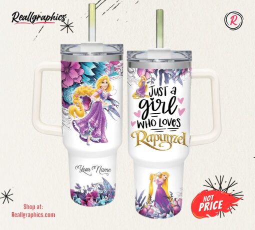 Disney Custom Name Just A Girl Loves Rapunzel Flower Pattern 40oz Tumbler