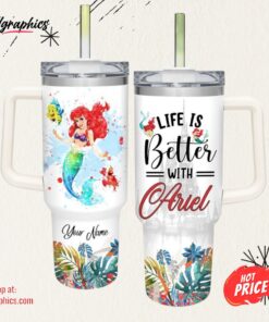 Disney Custom Name Life Is Better With Ariel Princess 40oz Tumbler