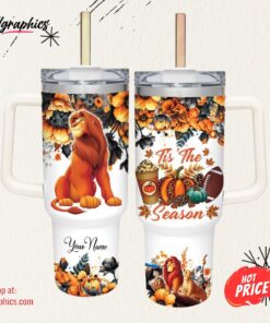 Disney Custom Name Lion King Tis The Season Fall Leaf Pattern 40oz Stainless Steel Tumbler