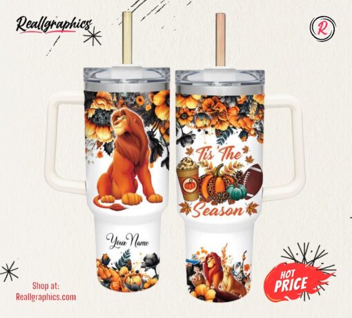 Disney Custom Name Lion King Tis The Season Fall Leaf Pattern 40oz Stainless Steel Tumbler