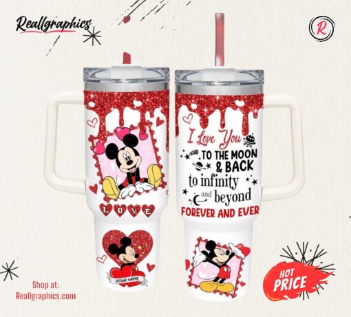 Disney Custom Name Mickey Love You To The Moon &Amp Back 40oz Stainless Steel Tumbler
