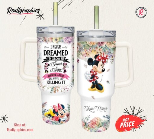 Disney Custom Name Super Sexy Minnie Mouse Lady Vintage Flower Pattern 40oz Stainless Steel Tumbler